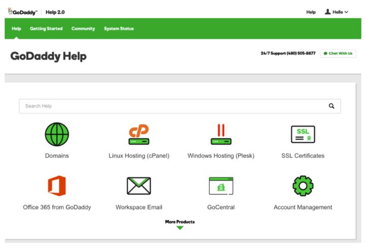 Screenshot of GoDaddy Customer Support