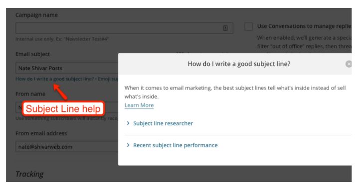 Screenshot of MailChimp subject line