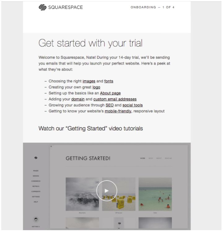 screenshot of squarespace onboarding