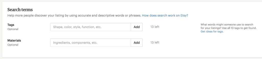 Etsy Search Tags