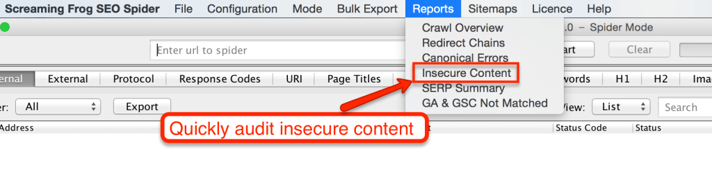 Screaming Frog Audit HTTPS Content
