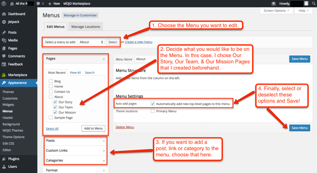 Editing Menus in WordPress