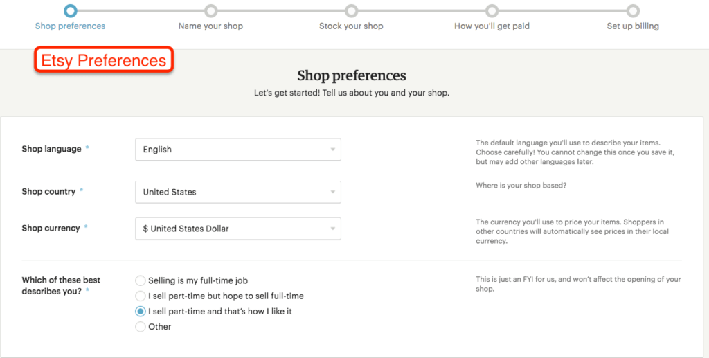 Etsy Preferences