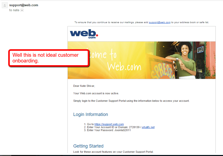 Web.com Onboarding screenshot for my Web.com Hosting Review