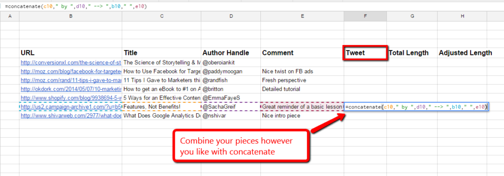 Combine & Concatenate Tweets