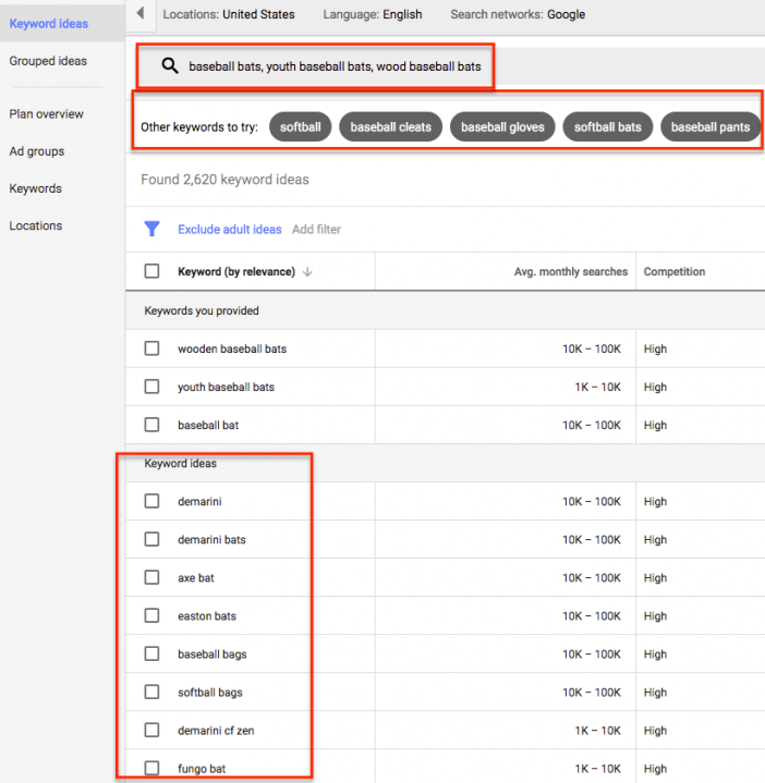 Google Keyword Planner Seed Keywords