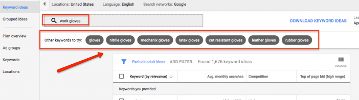 Keyword Planner Suggested Keywords