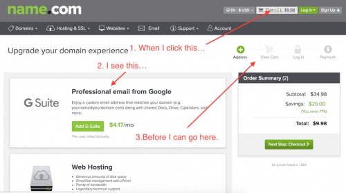 Name.com Upsells