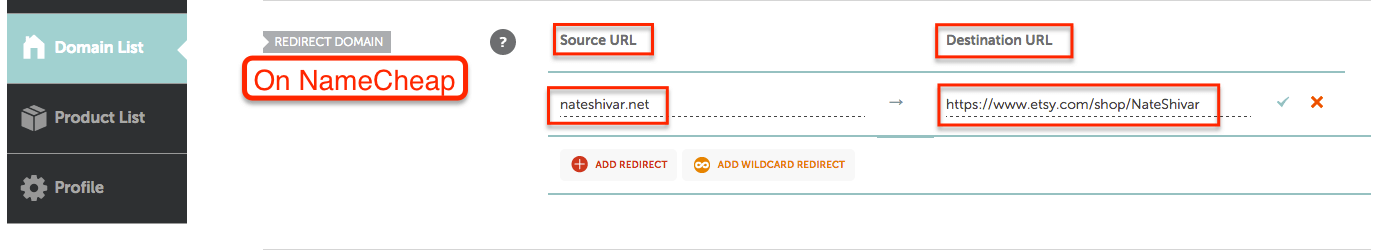 Namecheap Redirect