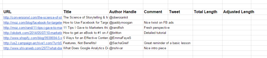 Spreadsheet Setup for Scheduling Tweets