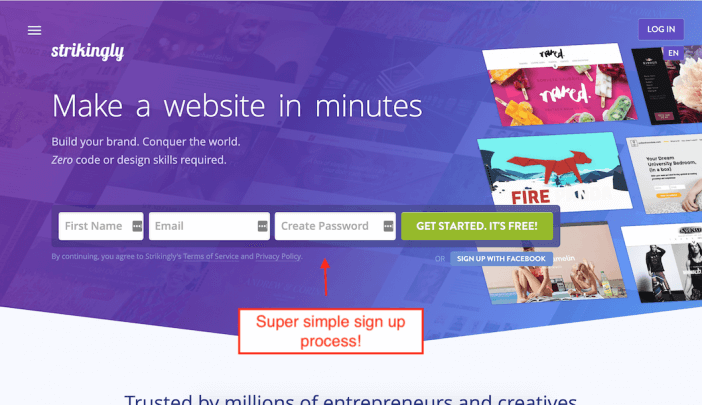 Strikingly sign up process
