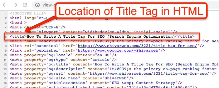 Title Tag Location HTML