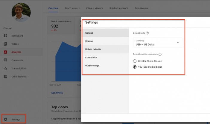 YouTube Analytics Settings